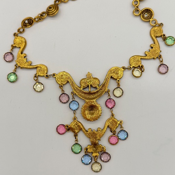 Vintage Unsigned Goldette Etruscan Revival Necklace Art Deco Nouveau - Picture 7 of 10